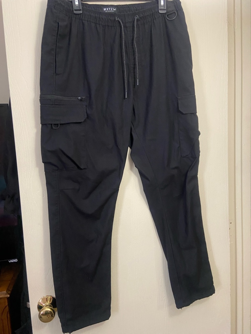 Men's Black Cargo Jogger Pants with Drawstring Waist